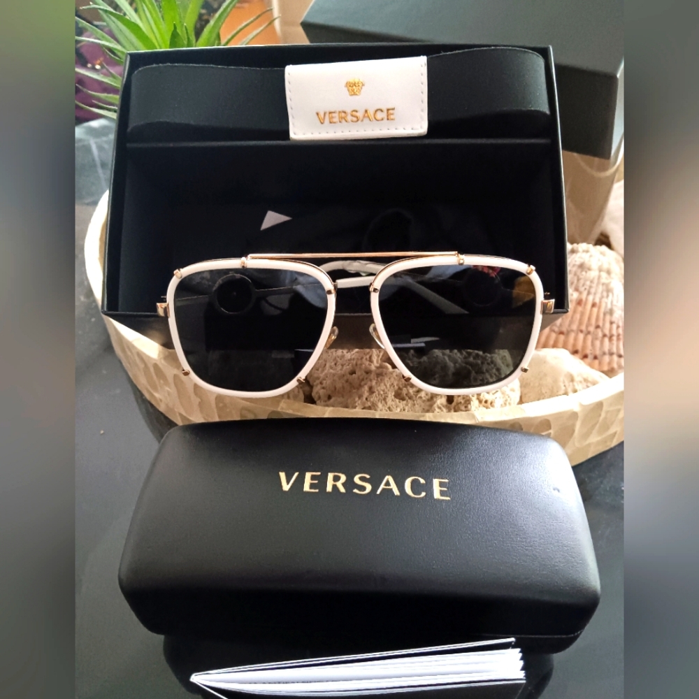 Versace Unisex White Aviator Sunglasses NWT